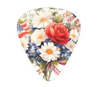 Juego de púas estampadas con banderas y flores - 12 púas de guitarra finas, medianas y gruesas, adecuadas para guitarra, bajo, guitarra eléctrica y ukelele
