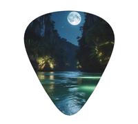 Juego de púas estampadas Water and Bright Moon: 12 púas de guitarra finas, medianas y gruesas, adecuadas para guitarra, bajo, guitarra eléctrica y ukelele