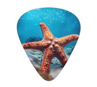 Juego de púas impresas con estrella de mar en el mar: 12 púas de guitarra finas, medianas y gruesas, adecuadas para guitarra, bajo, guitarra eléctrica y ukelele