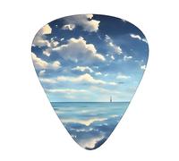 Juego de púas impresas con nubes blancas sobre el mar: 12 púas de guitarra finas, medianas y gruesas, adecuadas para guitarra, bajo, guitarra eléctrica y ukelele