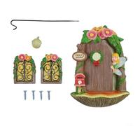 Juego de puerta y ventana de buzón de hadas de flores, decoración artística de jardín de resina con efecto luminoso, adorno caprichoso de tronco de árbol o maceta para habitación de niños y patio,