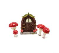 Juego de puerta y ventana de jardín de hadas en miniatura con diseño de hongo luminoso, decoración de bosque de resina que brilla en la oscuridad para jardín al aire libre, macetas, baños de pájaros y