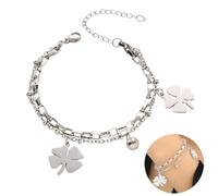Juego de pulsera de trébol de cuatro hojas de doble capa, cadena de acero para mujer, trébol de cuatro hojas, árbol de la vida, amuleto de la suerte, buena suerte, protección, bendición, regalo de amo