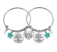 Juego de pulseras a juego para madre e hijo para 2 con texto en inglés "The Love Between a Mother and Son is Forever", pulseras con dije de corazón, regalos para mamá, cumpleaños, Navidad, Día de la