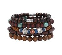 Juego de pulseras bohemias de cuentas de madera, pulseras con dijes de mano de cactus Hamsa para mujeres y hombres, 4-5 piezas étnicas, talla única, Metal, No es una piedra preciosa