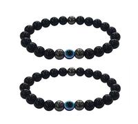 Juego de pulseras contra el mal de ojo para hombres y mujeres, 2 pulseras de cuentas de hematita de obsidiana negra de ojo de tigre, pulseras de cristal de protección elástica, One Size, Acetato