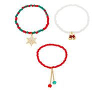 Juego de pulseras de cuentas apilables de Navidad hechas a mano, estilo bohemio, esmaltado, árbol de Navidad, copo de nieve, cascabeles de cuentas verdes y rojas, pulsera elástica para mujer, fiesta