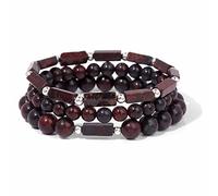 Juego de pulseras de cuentas de piedra de sangre natural para hombre, cuentas cuadradas y redondas, para mujer, pulsera Hombre, piedra de sangre, 19 cm