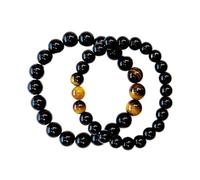 Juego de pulseras de cuentas de piedra natural para hombres y mujeres, pulsera de hematita de obsidiana negra de ojo de tigre, pulsera elástica contra el mal de ojo, joyería de cristal de triple