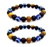 Juego de pulseras de cuentas de piedra natural para hombres y mujeres, pulsera de hematita de obsidiana negra de ojo de tigre, pulsera elástica contra el mal de ojo, joyería de cristal de triple