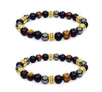 Juego de pulseras de cuentas de piedra natural para hombres y mujeres, pulsera de hematita de obsidiana negra de ojo de tigre, pulsera elástica contra el mal de ojo, joyería de cristal de triple