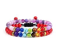 Juego de pulseras de cuerda con nudo de 7 chakras Pulseras de piedra de malaquita de ojo de tigre de lava natural hechas a mano Joyería de oración para hombres y mujeres, estilo 26