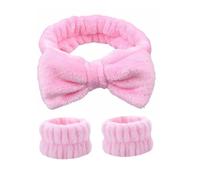 Juego de pulseras para lavar la cara, diadema de spa, maquillaje, cuidado de la piel, bandas de muñeca para lavar la cara (rosa)