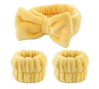 Juego de pulseras para lavar la cara, diadema de spa, maquillaje, cuidado de la piel, bandas de muñeca para lavar la cara (amarillo)