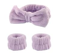 Juego de pulseras para lavar la cara, diadema de spa, maquillaje, cuidado de la piel, bandas de muñeca para lavar la cara (morado)
