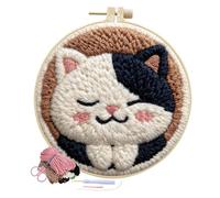 Juego de Punch Needle - Set de Bordado Creativo con Tema de Gatito Bonito,Kit de Bordado Punch Needle | Ideal Relajación Manualidades Decoración Hogar Terapia Antiestrés Actividad Familiar Aficionados
