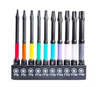 Juego de puntas de destornillador Torx perforadas, arco iris negro para puntas de destornillador de estrella de seguridad de acero tt para aplicaciones de tornillo a prueba de manipulaciones (75 mm)