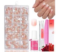 Juego de puntas de uñas postizas, 240 unidades, 15 tamaños, color blanco nude, gradiente de color, uñas artificiales para extensiones de uñas, con caja (gradiente de bebé desnudo)