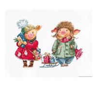 Juego de punto de cruz Luca-S "Cerdos de Navidad", dibujo de conteo, 29x20,5cm