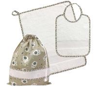 Juego de punto de cruz para guardería, tres piezas, bolsa de toallita y babero, esponja blanca con tela Aida, juego de guardería con diseño de osito manzana