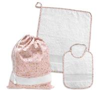 Juego de punto de cruz para guardería, tres piezas, bolsa toallita y babero, esponja blanca, tela Aida, punto de cruz, juego de guardería para personalizar con bordado en punto de cruz (81 casitas