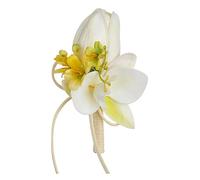 Juego de ramillete de muñeca blanco marfil y boutonniere para hombre, diseño de orquídea y flores, pulsera para mujer y hombre, traje para boda, baile, regreso a casa, etc. KYm343, 11X7X2cm, flor de