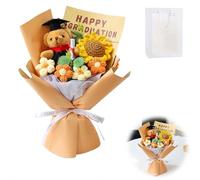 Juego de ramo de flores de ganchillo de oso de graduación, regalos de graduación, ramos de girasol de graduación de clase 2026 con tarjetas de felicitación, ramo de punto hecho a mano para fiesta de
