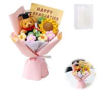 Juego de ramo de flores de ganchillo de oso de graduación, regalos de graduación, ramos de girasol de graduación de clase 2026 con tarjetas de felicitación, ramo de punto hecho a mano para fiesta de