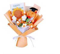 Juego de ramo de flores de ganchillo de oso de graduación, regalos de graduación, ramos de girasol de graduación de clase 2026 con tarjetas de felicitación, ramo de punto hecho a mano para fiesta de