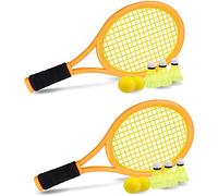 Juego de Raquetas de Tenis para niños, de 17 Pulgadas, con 4 Pelotas Suaves y 6 Volantes de bádminton para niños pequeños, Deportes en Interiores y Exteriores (Naranja y Verde)