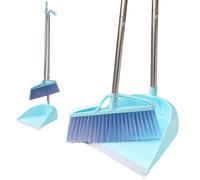 Juego de recogedor de escoba, resistente al viento, vertical, mango largo, kit de escoba, combinación de recogedor para limpieza del hogar (azul)