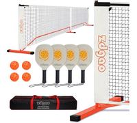 Juego de Red de Pickleball portátil con 4 Palas de Pickleball, Red de Pickleball de tamaño Oficial, 4 Pelotas de Pickleball al Aire Libre y Bolsa de Transporte, Marco de Acero Fuerte Resistente a la