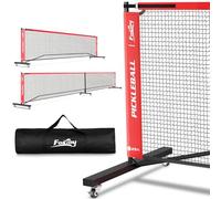 Juego de red portátil para pickleball con ruedas, tamaño reglamentario de 22 pies y media cancha de 11 pies, sistema de red de bolas de pepinillo con marco de metal estable con bolsa de transporte
