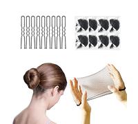 Juego de Redes para el Pelo de Malla Invisible y Horquillas en Forma de U,50 Piezas de 50cm Redes de Pelo Invisible con Borde Elástico,10 Piezas Horquillas en Forma de U para Mujeres pelo Moño(Negro)