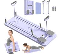 Juego de Reformador de Pilates Plegable, Tabla de Pilates Multifuncional, Rueda de Ejercicio con Contador Led y Bandas de Resistencia, Máquina de Pilates Reformadora, Tabla Abdominal, Equipo d Purple