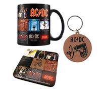 Juego de regalo AC/DC (taza, posavasos y llavero) - Producto oficial, incluye taza de cerámica premium, posavasos y llavero, perfecto para los fanáticos del rock, ideal para regalo, hogar u oficina,