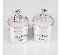 Juego de regalo con artículos de peluche y texto en inglés "My First Tooth and My First Ruck", color rosa