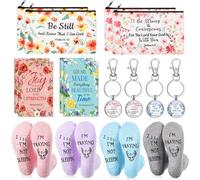 Juego de regalo de 16 piezas, 4 pares de calcetines, 4 bolsas de maquillaje, 4 blocs de notas con 4 llaveros, regalo de agradecimiento para mujeres, Como se muestra en la imagen., Religioso