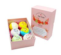 Juego de regalo de 6 bombas de baño, con aceites esenciales orgánicos y flores secas naturales, perfecto para regalo de baño de burbujas y spa para novia (niña romántica)