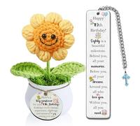 Juego de regalo de 80 cumpleaños con marcapáginas de girasol de ganchillo, 2 piezas, regalo de agradecimiento para mamá, papá, tía, madrina, mejor amiga, hermanas, feliz día de nacimiento, mujeres