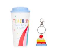 Juego de regalo de agradecimiento para profesor, taza de viaje y llavero, diseño de profesor eres una estrella