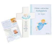 Juego de regalo de ángel de la guarda para niños con cruz infantil (15 x 9 cm) y bonito ángel guardián para bebé