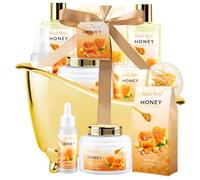 Juego de regalo de baño - Leche de almendras y miel Spa Kit incluye gel de ducha, bomba de baño, baño de burbujas, loción corporal, sales, loción corporal, aceite de jojoba y bálsamo labial orgánico, regalos de cumpleaños y vacaciones para mujeres y hombres