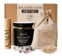Juego de regalo de baño relajante para mujer, pequeña caja de regalo de productos de cuidado personal para mujeres, rodillo de aceite esencial calmo, avena, lavanda, baño, sales de Epsom con aceites
