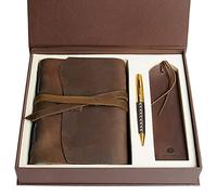 Juego de regalo de diario de cuero Marcador + marcador de cuero antiguo hecho a mano, cuaderno de escritura rústico con caja para hombres y mujeres, diario de viaje ideal para escribir en 18x13cm