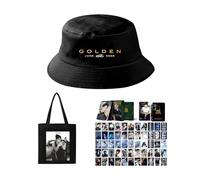 Juego De Regalo De K-pop De Mercancía De Jungkook, 1 Bolsa De Lona De Álbum GOLDEN, 1 Sombrero, 1 Caja De Tarjetas Láser, 55 Piezas, JUNGKOOK Mercancía(Color:Black-9)