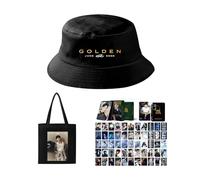 Juego De Regalo De K-pop De Mercancía De Jungkook, 1 Bolsa De Lona De Álbum GOLDEN, 1 Sombrero, 1 Caja De Tarjetas Láser, 55 Piezas, JUNGKOOK Mercancía(Color:Black-8)