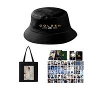 Juego De Regalo De K-pop De Mercancía De Jungkook, 1 Bolsa De Lona De Álbum GOLDEN, 1 Sombrero, 1 Caja De Tarjetas Láser, 55 Piezas, JUNGKOOK Mercancía(Color:Black-6)