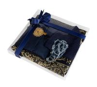 Juego de regalo de oración islámica de lujo, tapete de oración de terciopelo con bordado dorado, cuentas de cristal Tasbih, libro religioso (azul marino)