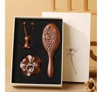 Juego de regalo de peine de sándalo, cepillo de madera antiestático y | Juego de peines antiestáticos de madera natural con masajeadores de cuero cabelludo y espejo de viaje